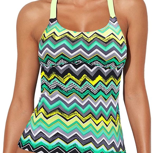 Aleumdr Womens Striped Printed Strappy Racerback Tankini Swim Top - Picture 11 of 12